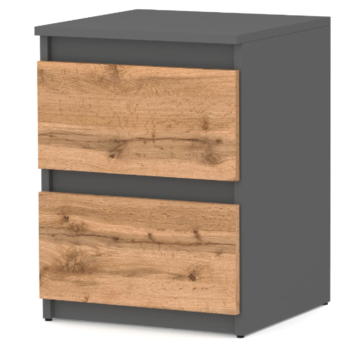 Table de Chevet Gris/Wotan - 2 Tiroirs - 40 cm