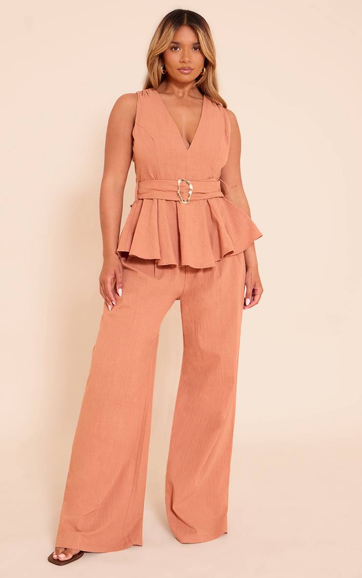 Rouille Pantalon Shape En Lin Taille Haute À Jambes Larges