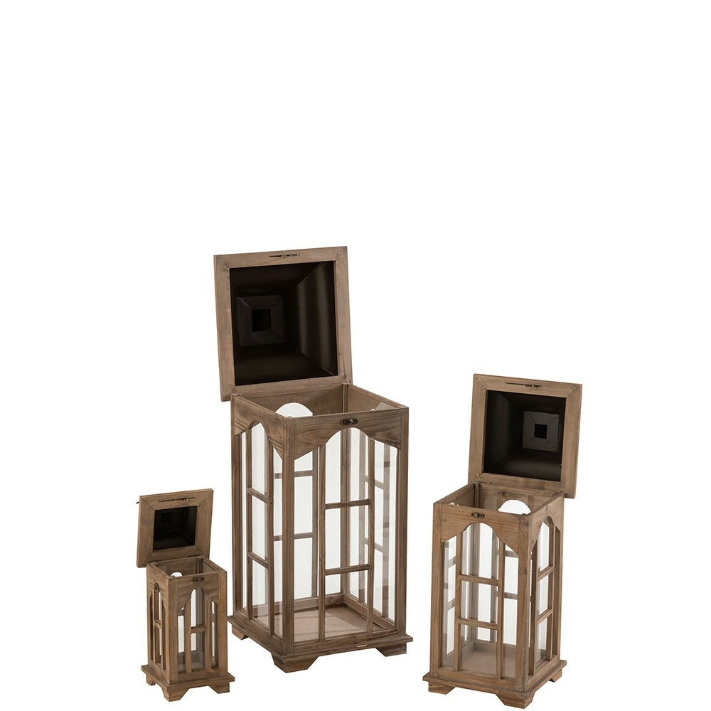 Set de 3 lanterne chalet bois de sapin marron