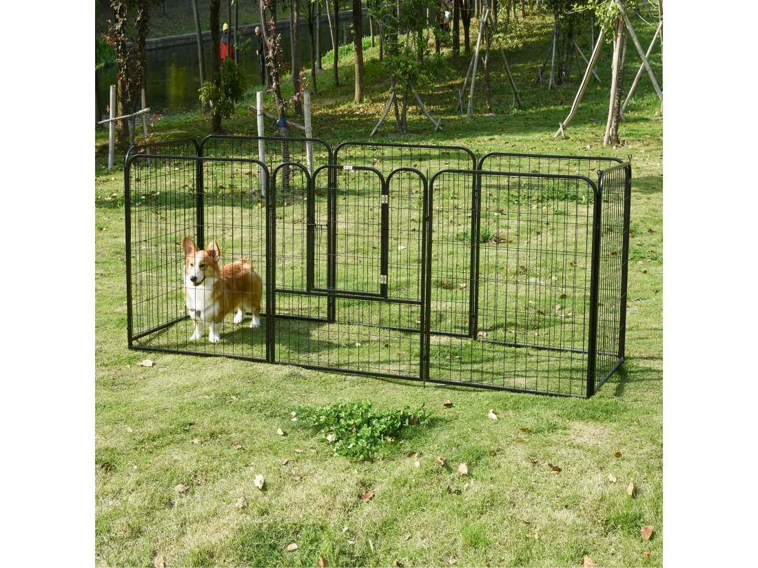 Luxe parc enclos modulable pour chien 8 panneaux porte verrouillable acier époxy noir