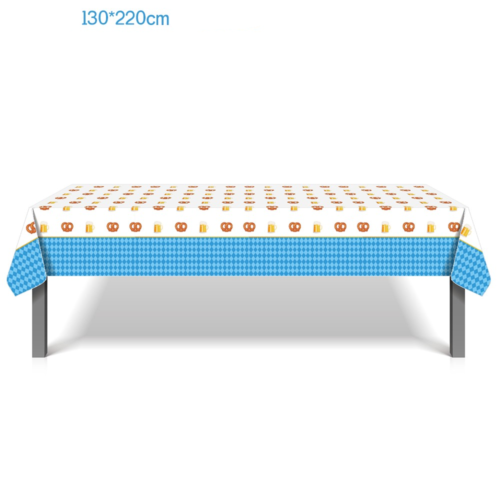(220x130cm) Wasserabweisende Tischdecke Party Dekoration Oktoberfest Tisch Tuch - Blau / Weiss / Braun