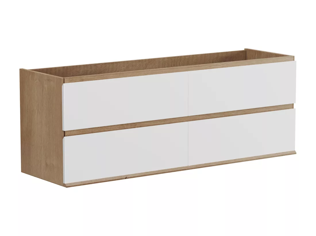Meuble de salle de bain suspendu avec vasque à encastrer - Coloris naturel clair et blanc - 150 cm - SABURI