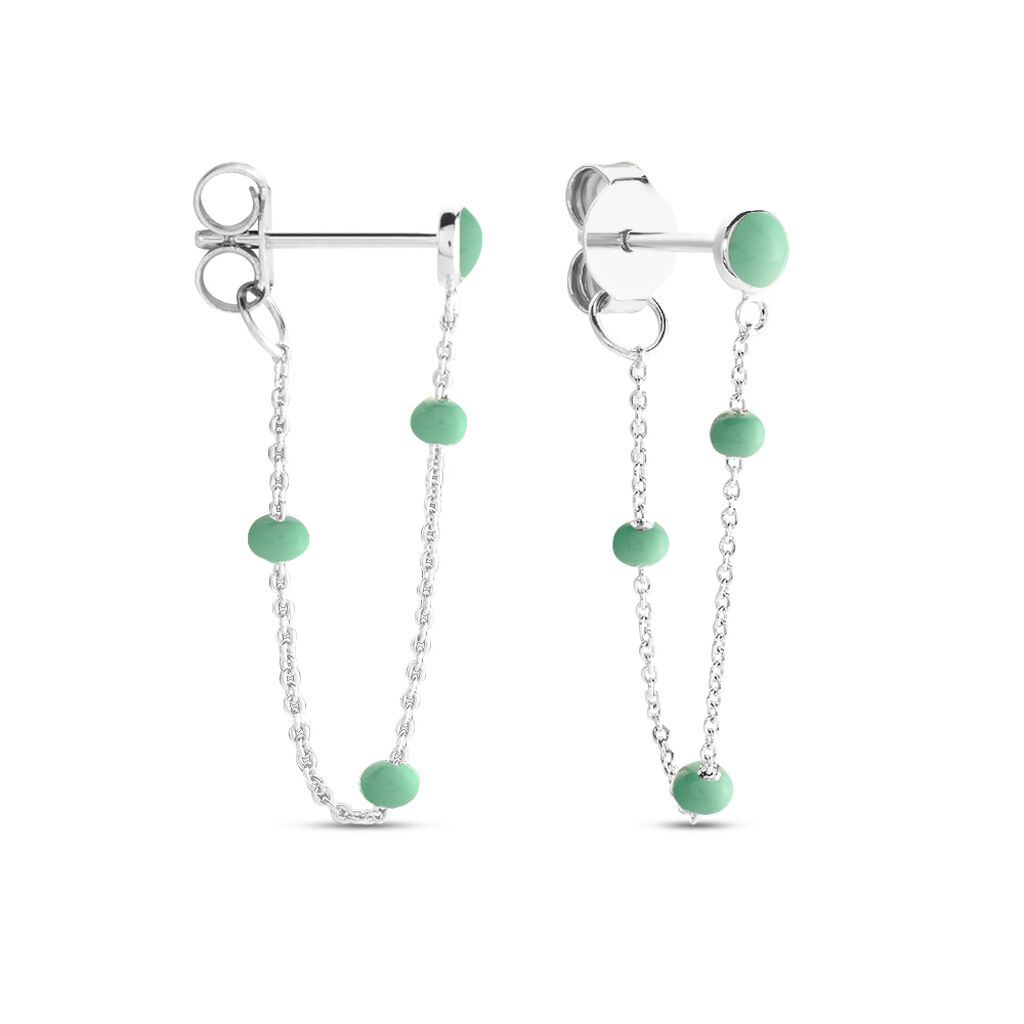 Boucles D'oreilles Pendantes Polka Argent Blanc