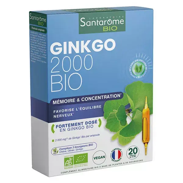 Santarome Orgânico - Ginkgo Biológico 2000 - Fortalece a Memória - 20 ampolas