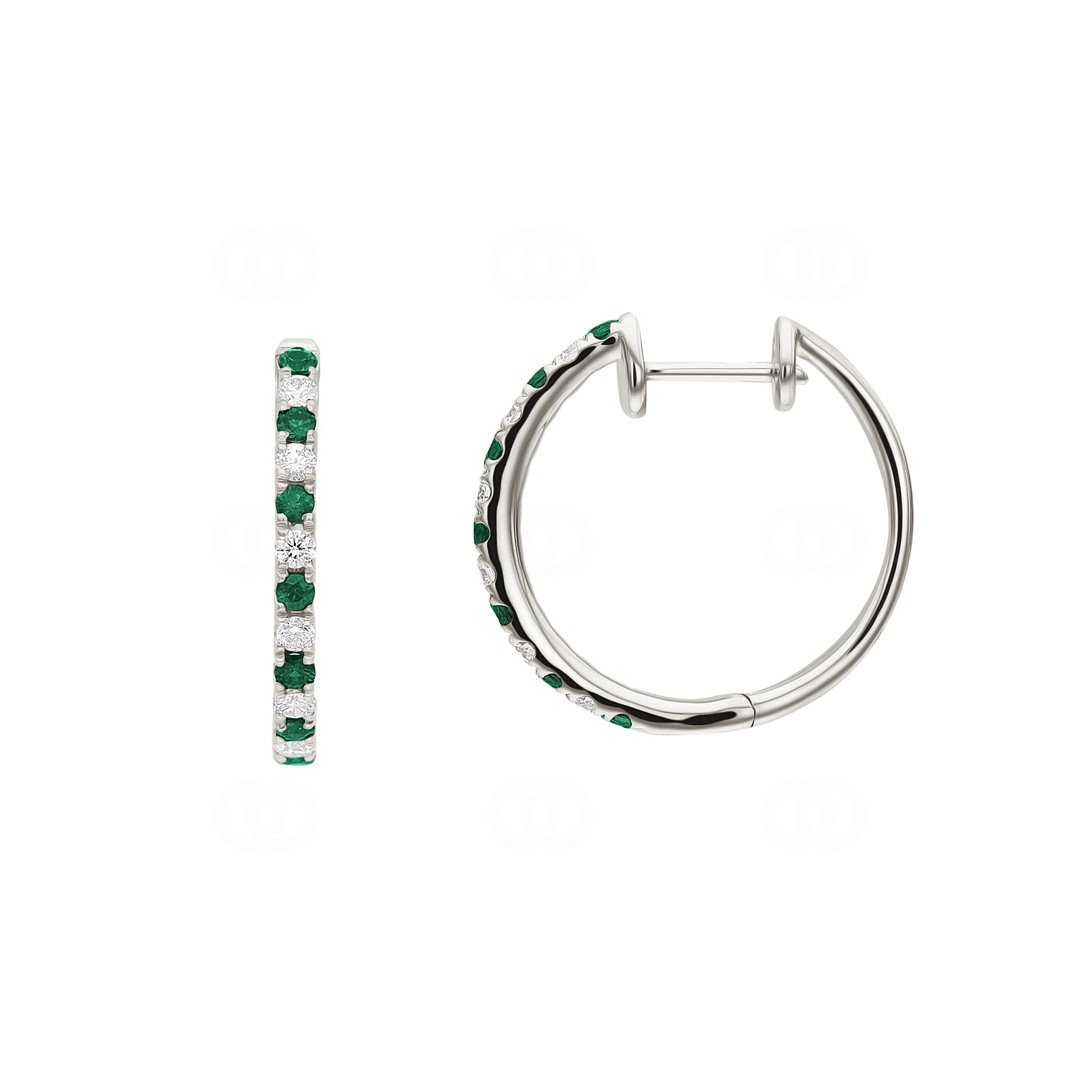 Ohrkreolen 780/18 K Weissgold mit Diamanten 0.24 ct H/Si und Smaragden