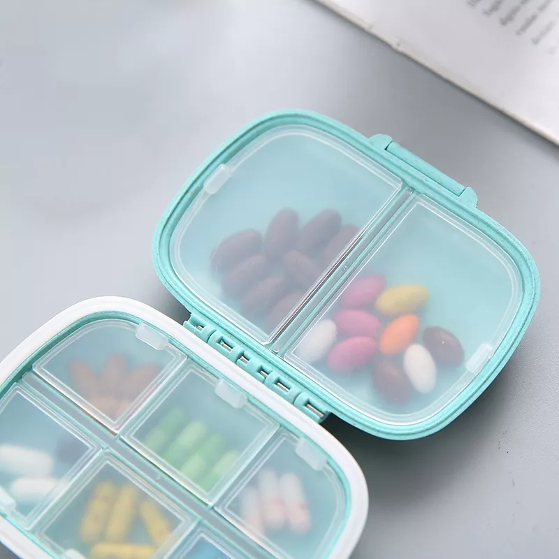 (11x8cm) Medikamenten Dosierer 8 Fächer Dosett Tablettenbox Supplements Pillendose Tablettenspender - Rosa