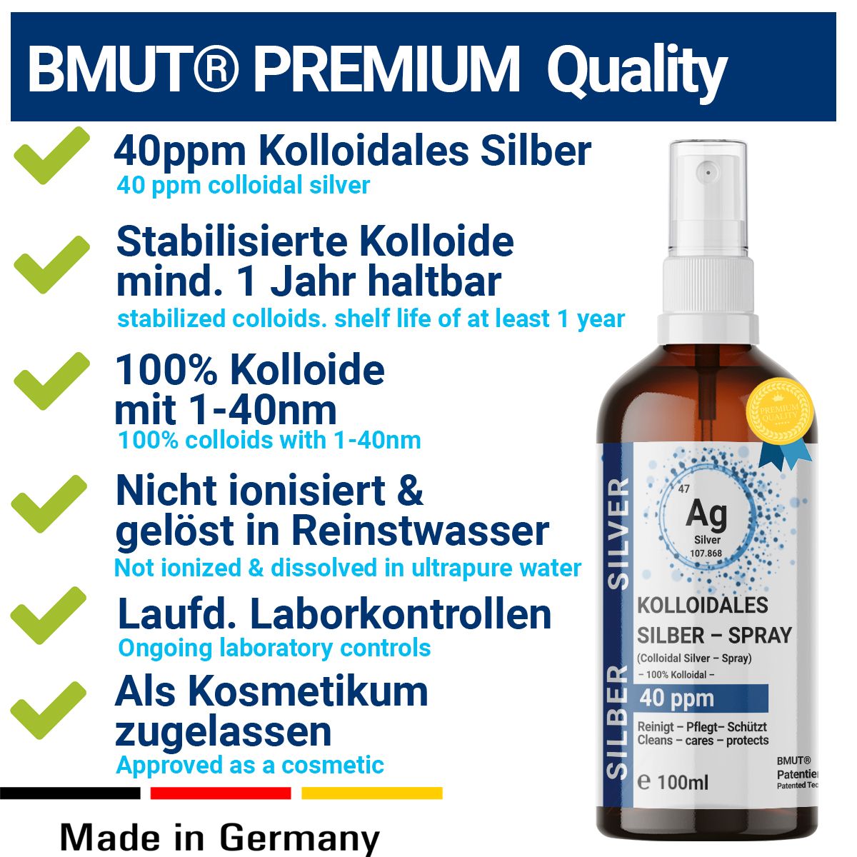 BMUT Kolloidales Silber Spray (40 ppm) in Braunglasflasche