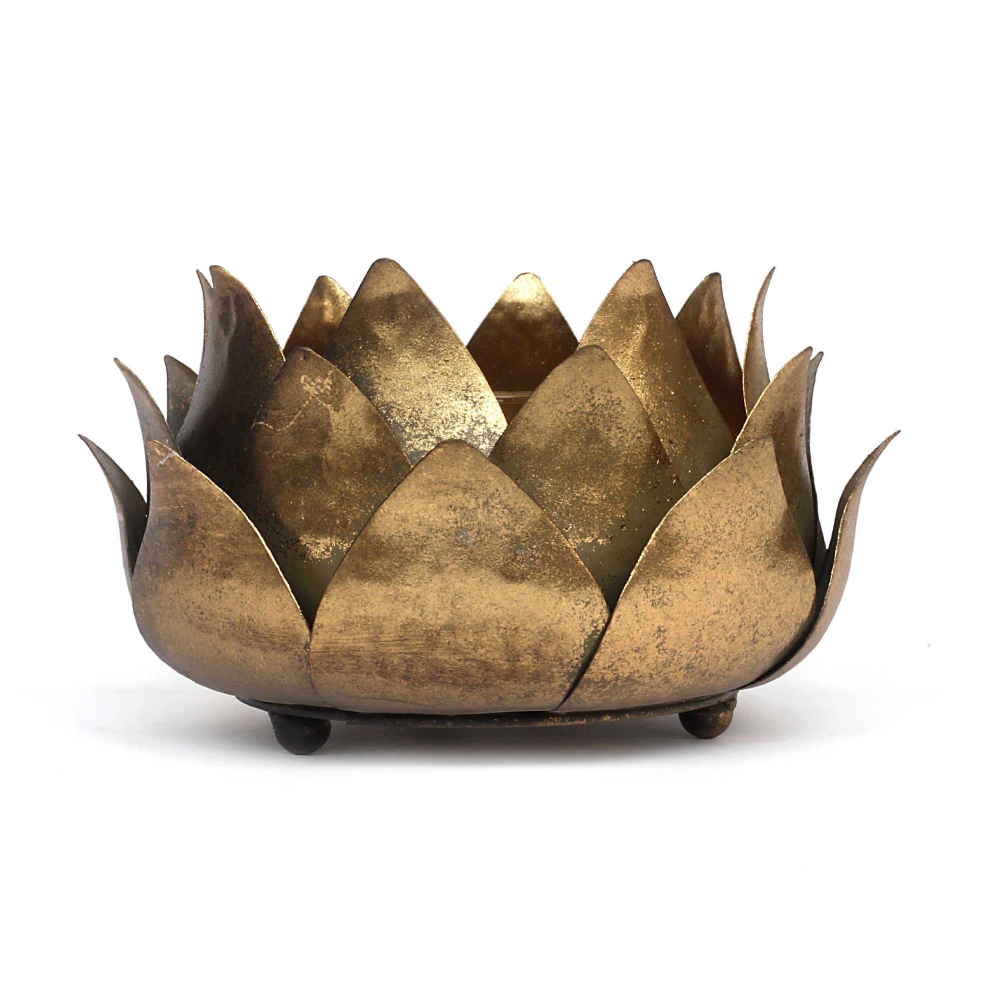 Windlicht 'Lotus', antik gold, Ø 24,5 cm, H 13 cm von fischer's lagerhaus