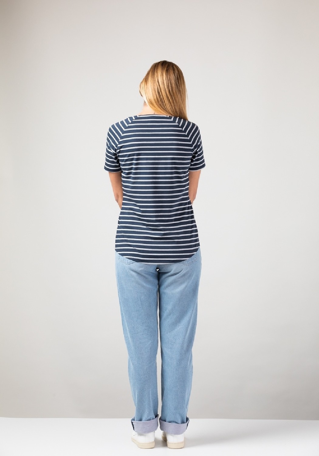 WE ARE ZRCL Damen Raglan T-Shirt Basic Ringel Blue/Silver
