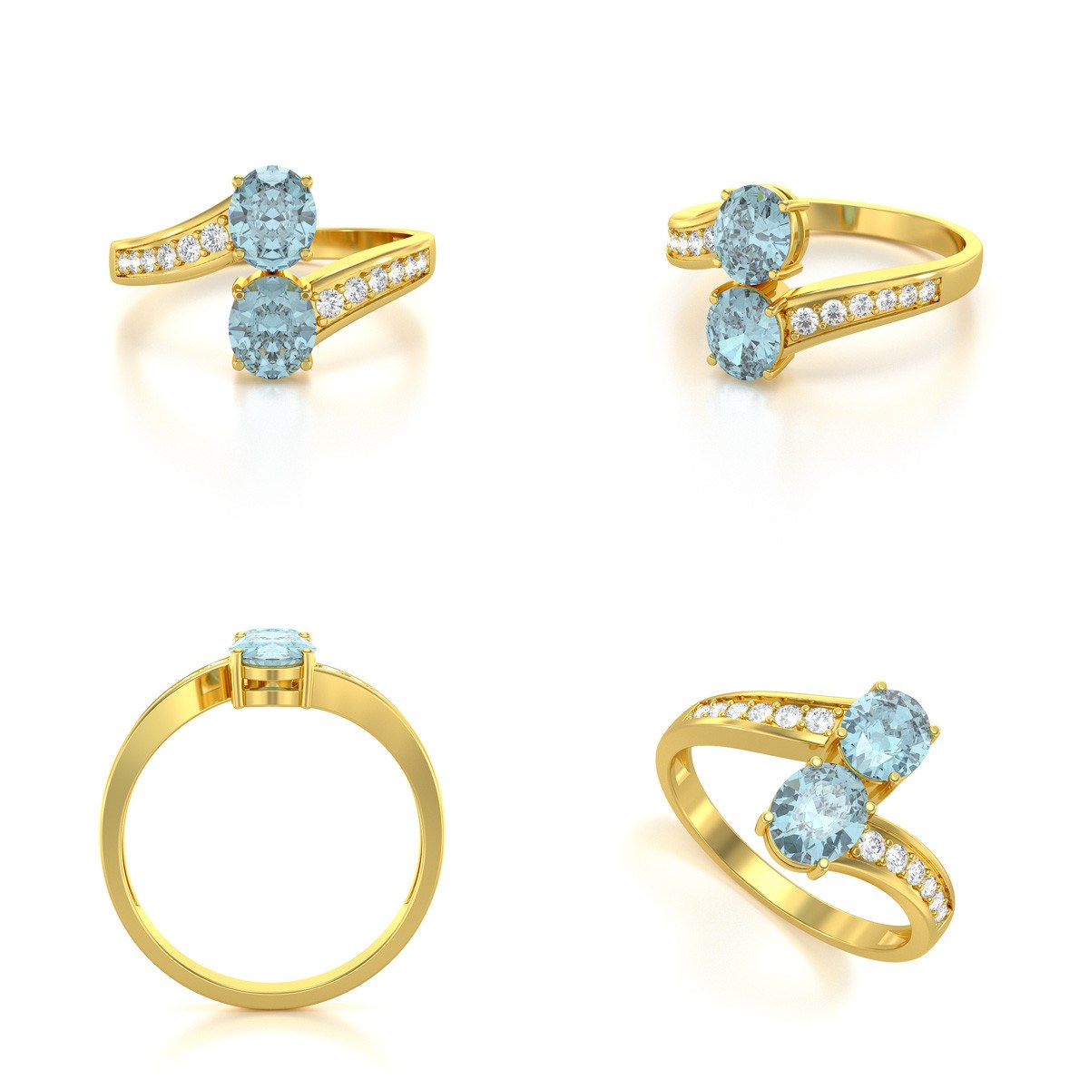 Bague ADEN Or 585 jaune Aigue-Marine et diamants 2.546grs