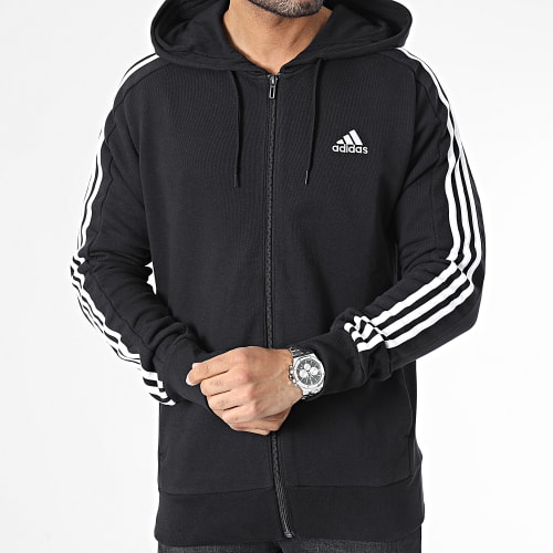 Sweat Capuche Zippé A Bandes 3 Stripes IC0433 Noir