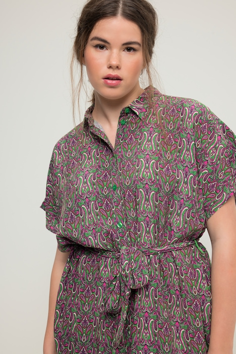 Maxikleid, oversized, Paisley-Print, Hemdkragen, Knopfleiste