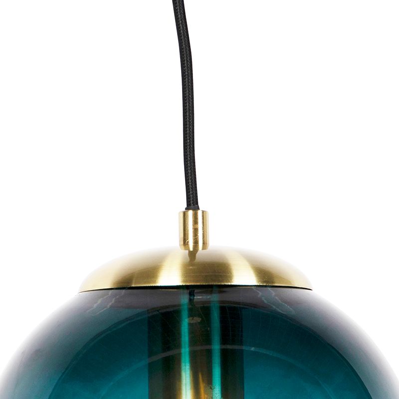 Art deco hanglamp messing met oceaanblauw glas 20 cm - Pallon
