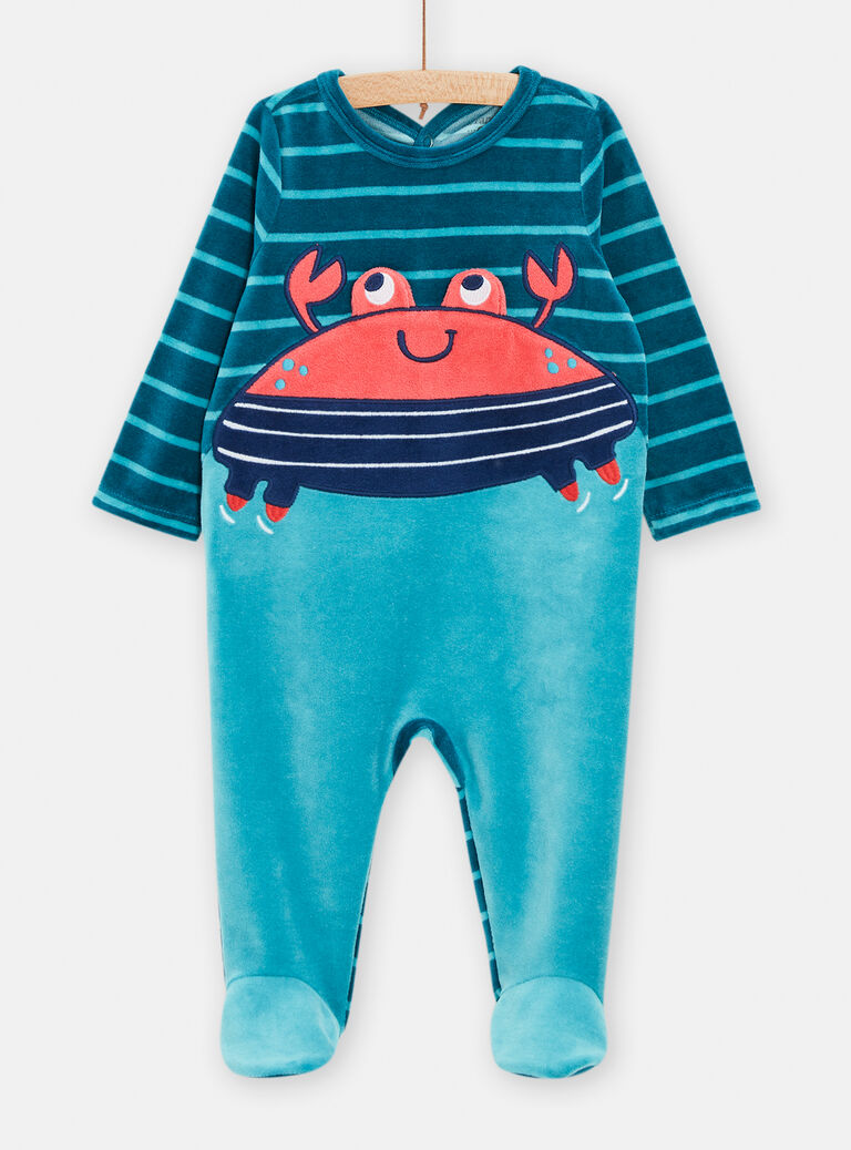 Pyjama bleu en velours animation crabe pour bébé garçon