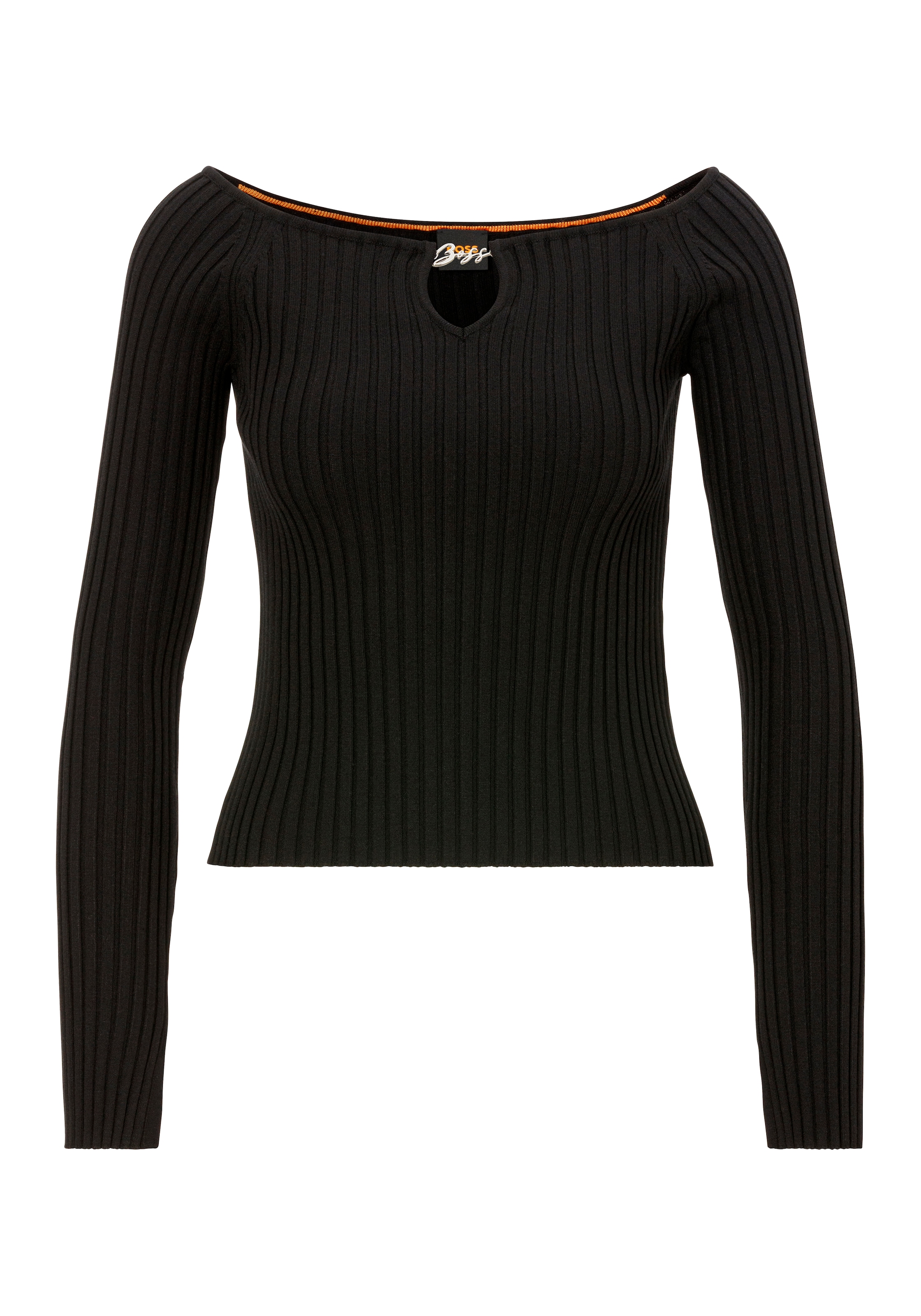 BOSS ORANGE Carmenpullover »Fayez Premium Damenmode«, Cut-Out mit Logodetail