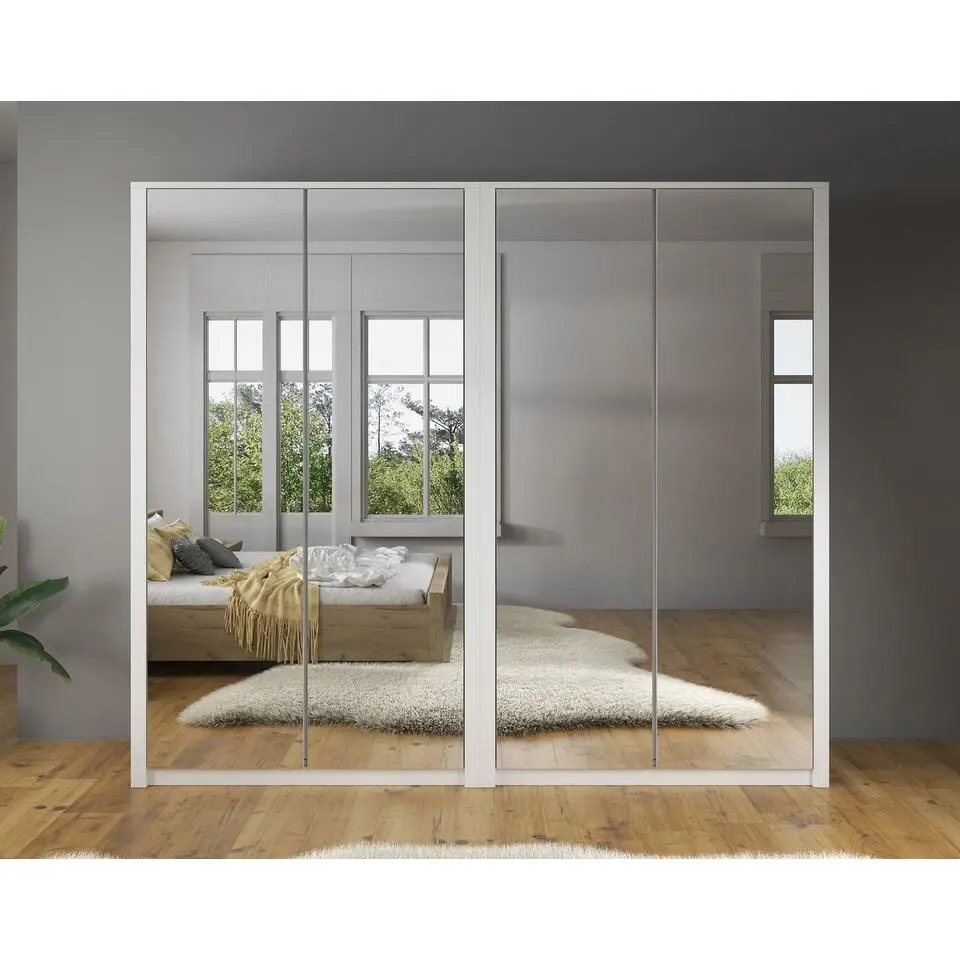 Meubella - Kledingkast Malibu - Wit - 226 cm - Met spiegel