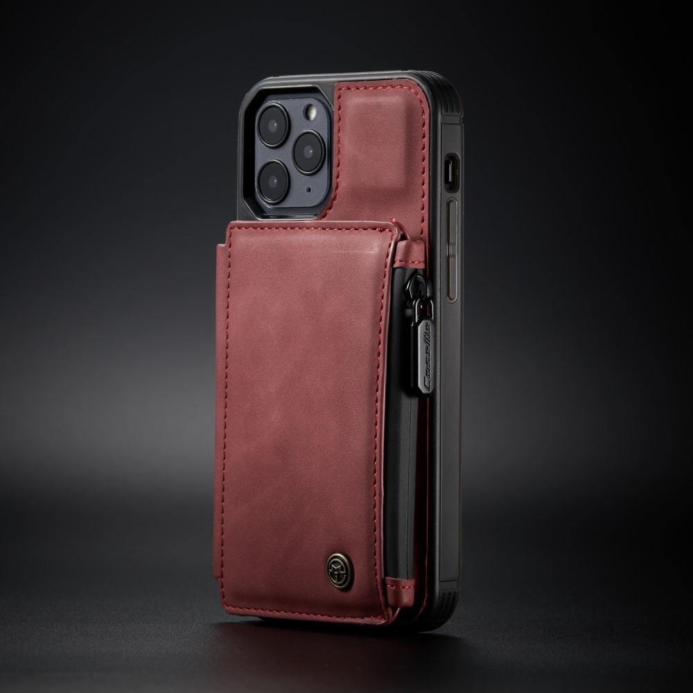 iPhone 12 / iPhone 12 Pro Leder Schutzhülle mit Münzbeutel   3 Kartenfächern - Rot