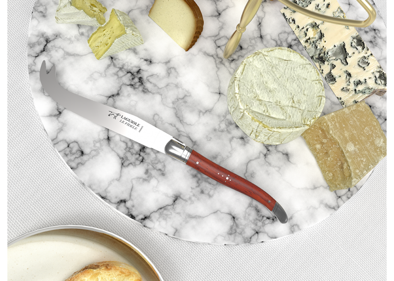 Couteau à fromage Laguiole avec un manche en bois de corail et mitres en acier inoxydable