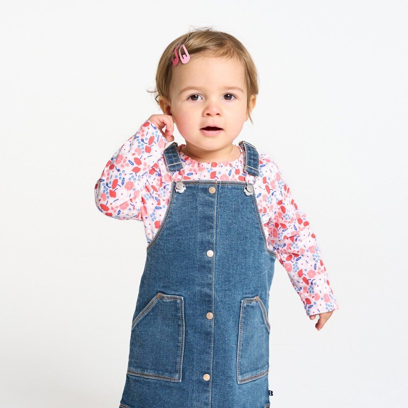 Robe à bretelles en denim bleu bébé fille Bleu