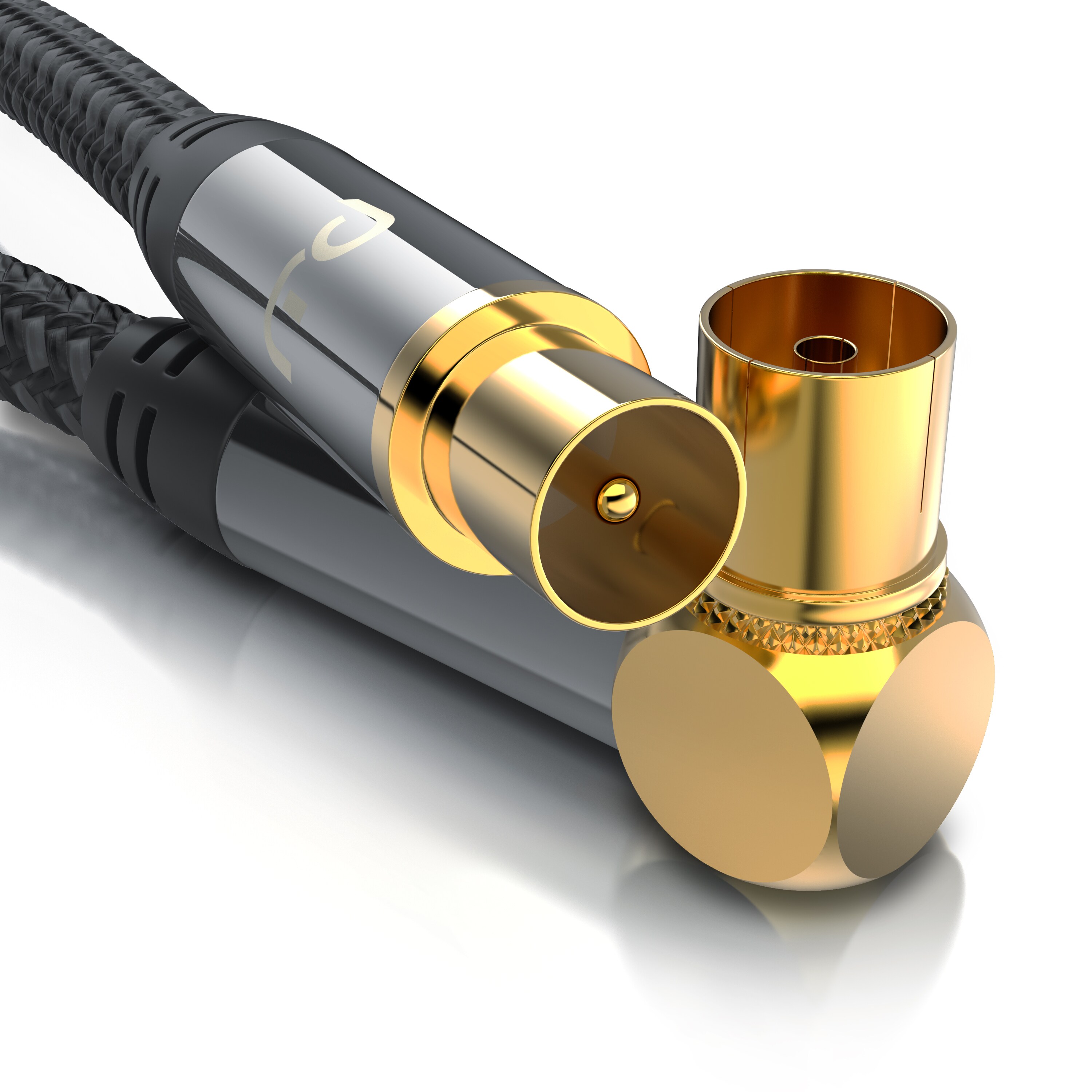 Primewire Antennenkabel gewinkelt mit Braiding - Koaxialkabel - Koax Kupplung 90° Winkel zu Stecker gerade - HDTV 75 Ohm - 2 m