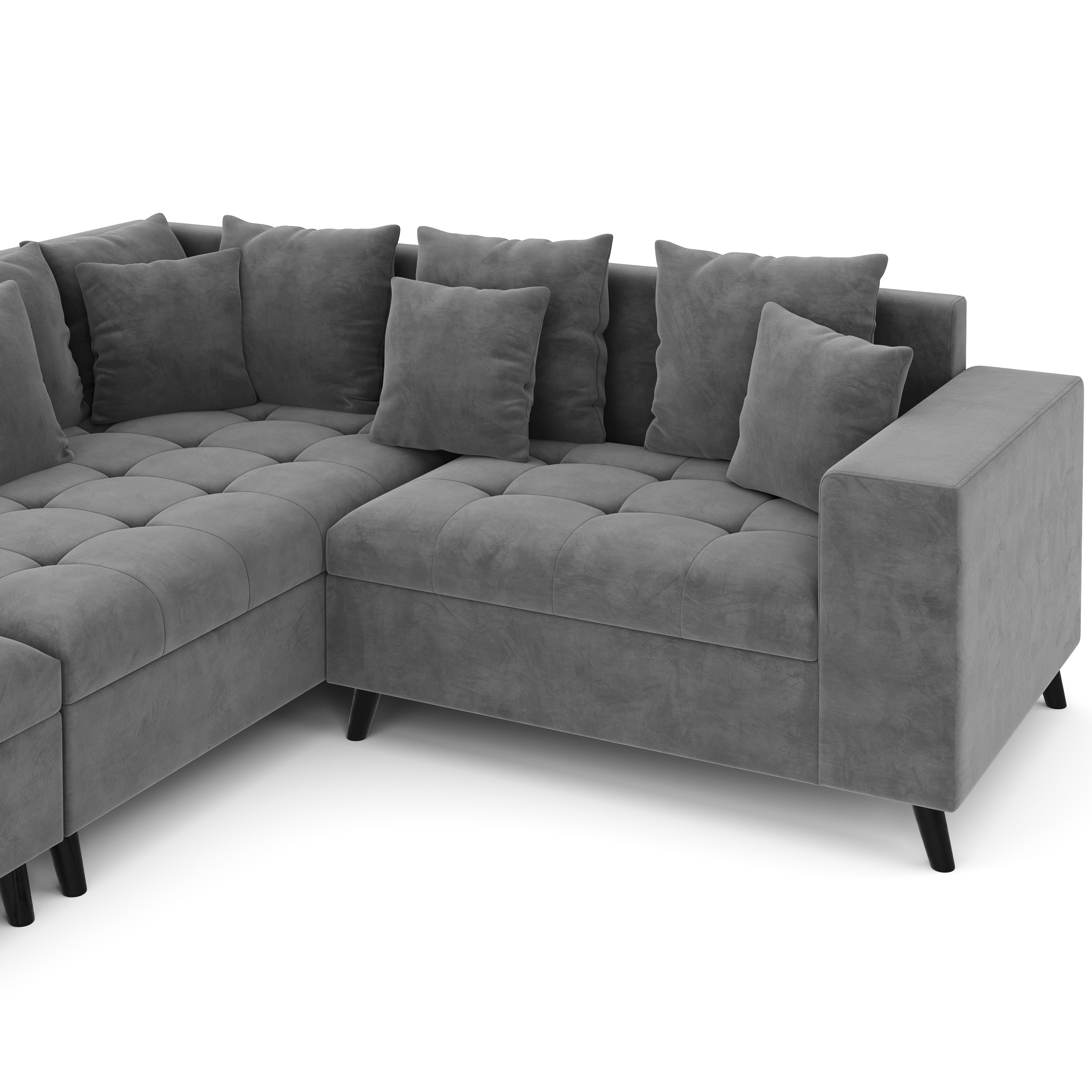 Ecksofa Samt mit Ottomane ELINA links anthrazit