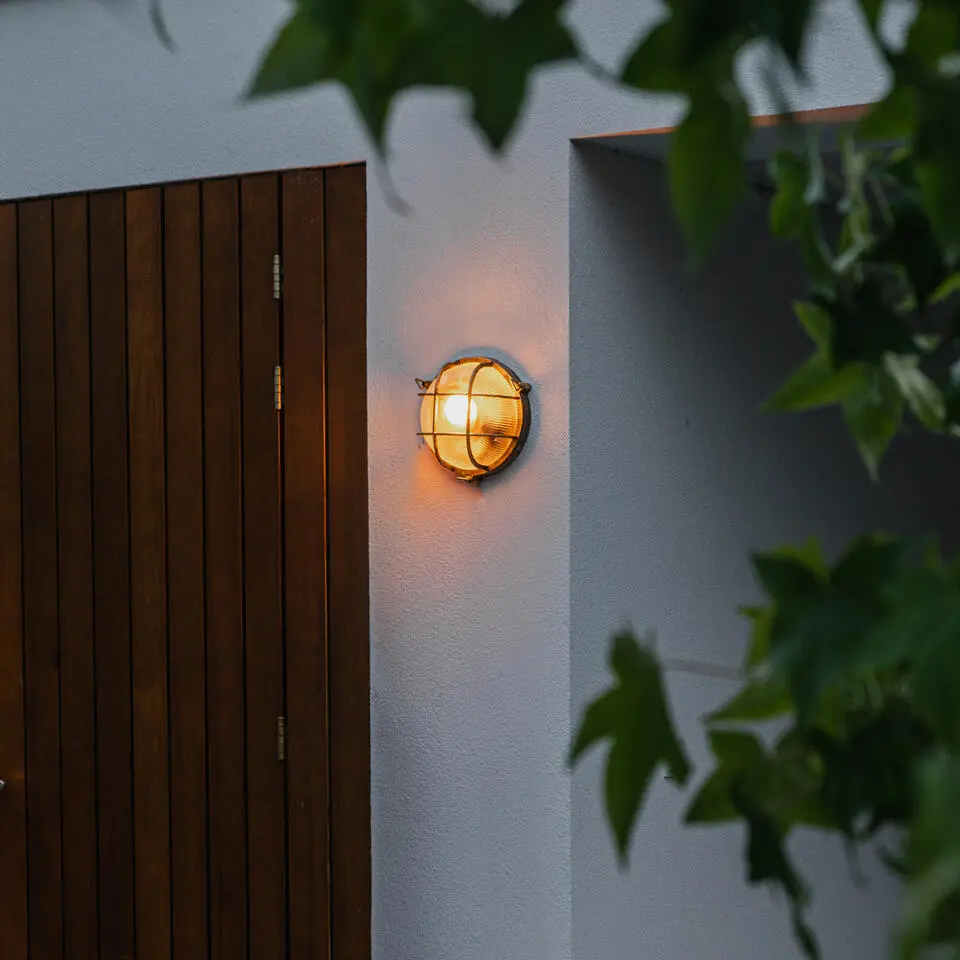 Qazqa wandlampen buiten nautica goudkleurig e27