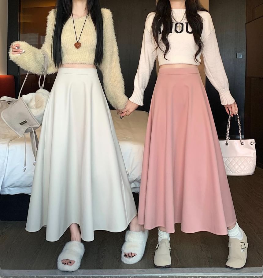 OGAWA - Hoge taille effen midi A-lijn rok