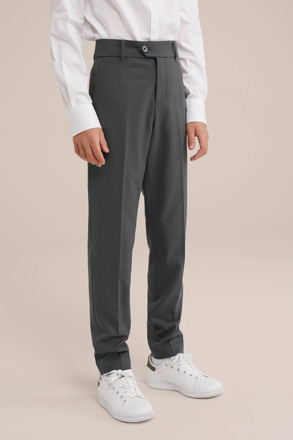 WE Fashion slim fit broek groengrijs