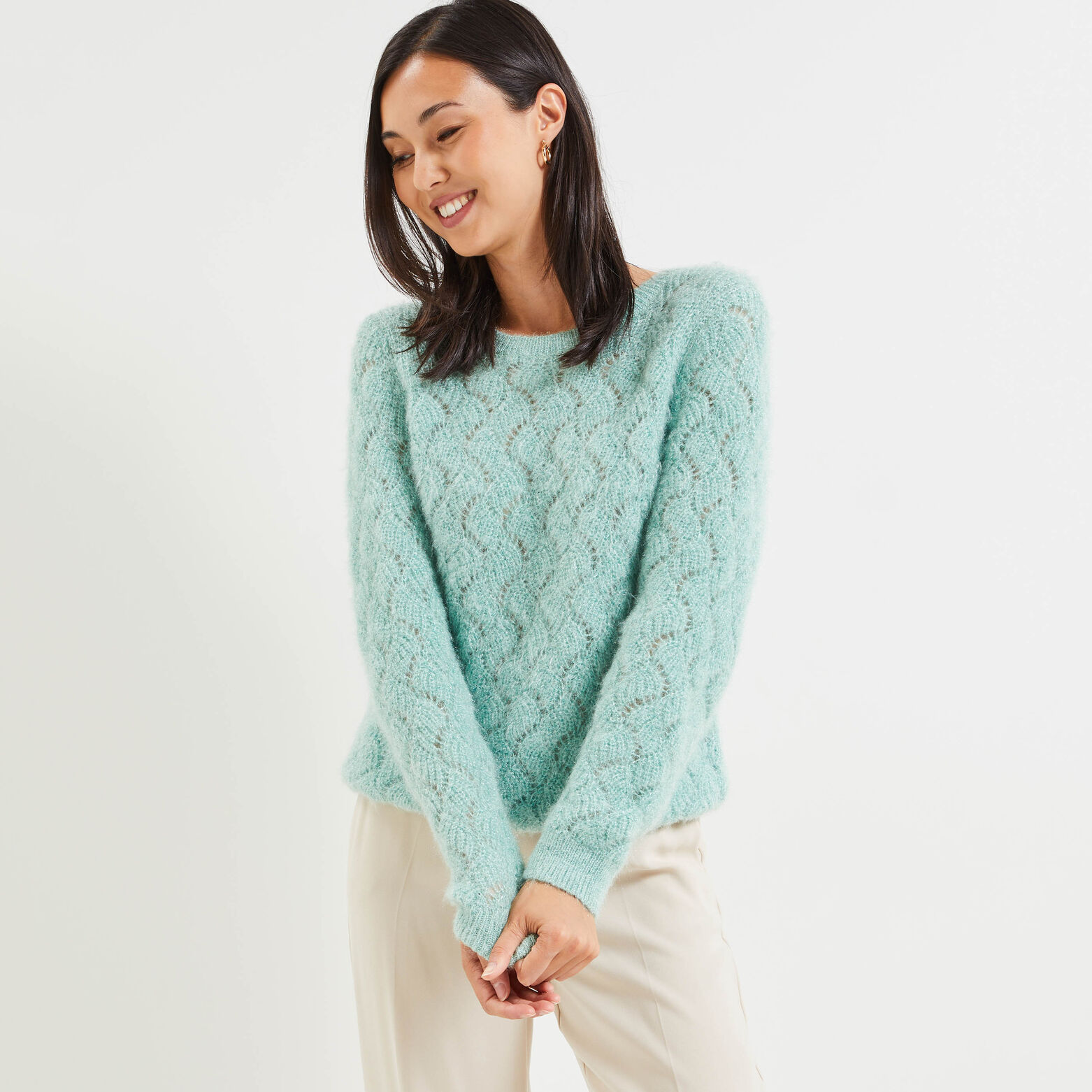 Pull maille ajourée femme