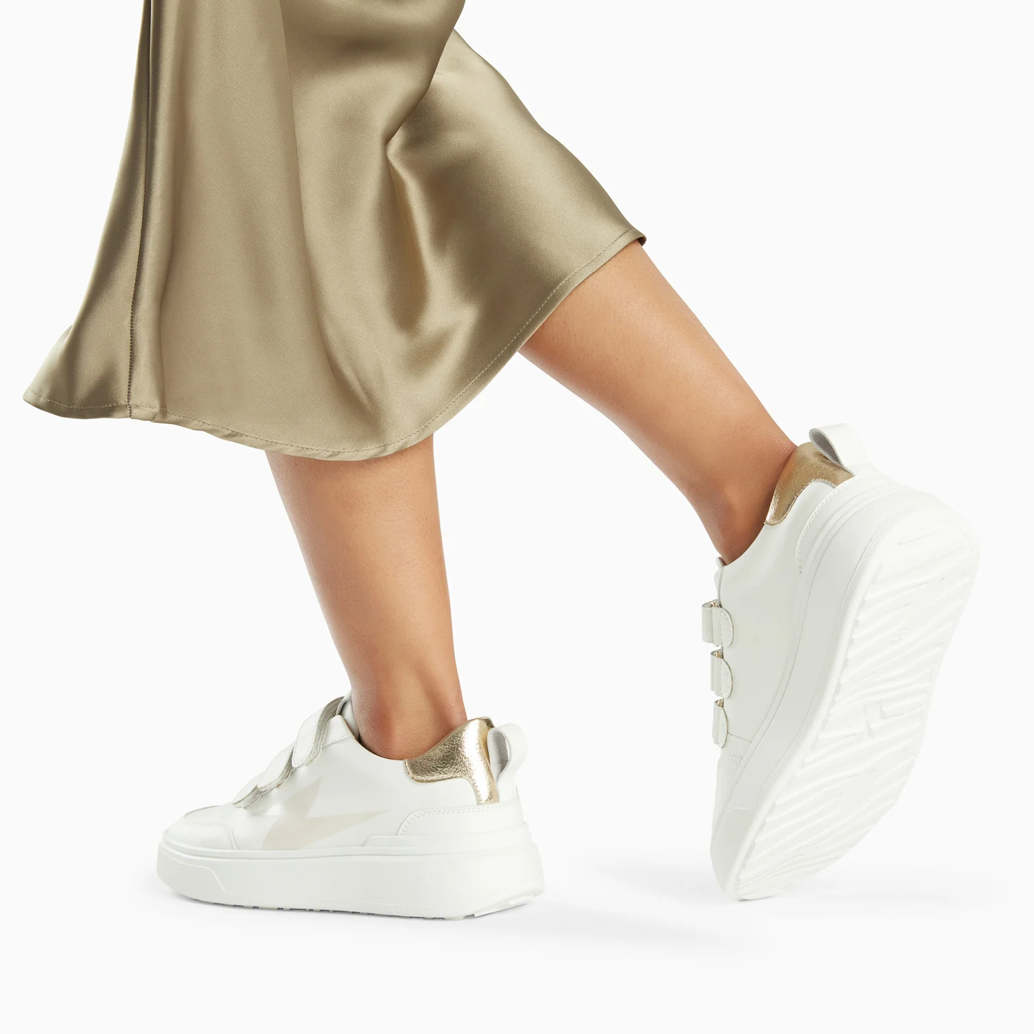 Sneakers-Baskets éclair Lison blanc et or à scratchs