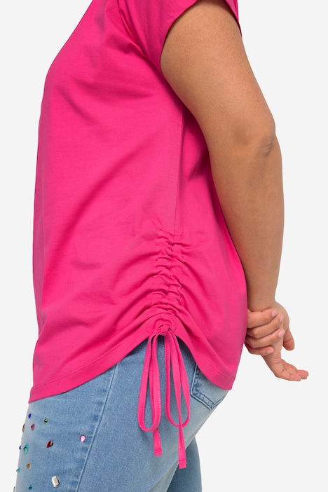 T-Shirt, oversized, Rundhals, seitliche Raffungen