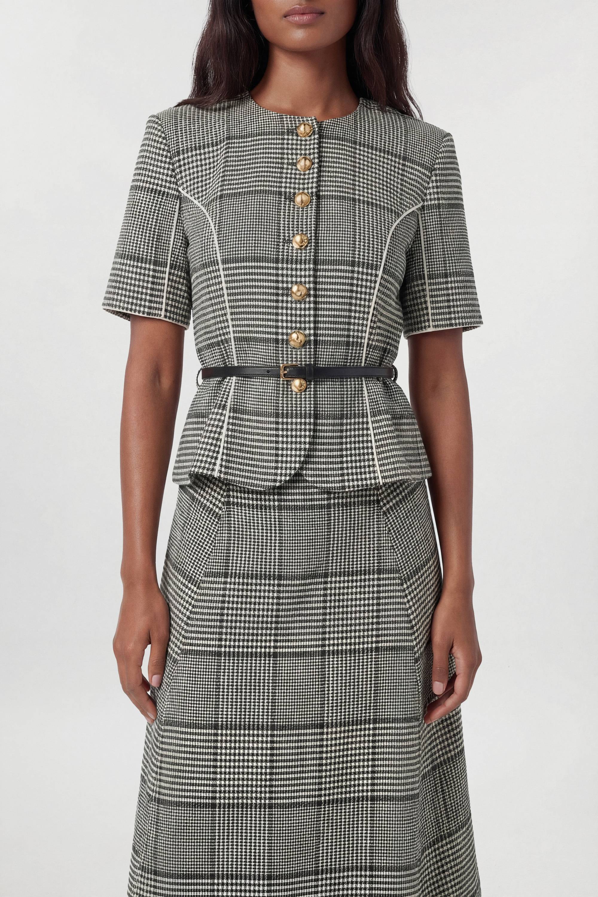 KarenMillen Robe Midi Cintrée À Carreaux Avec Basque Et Ceinture