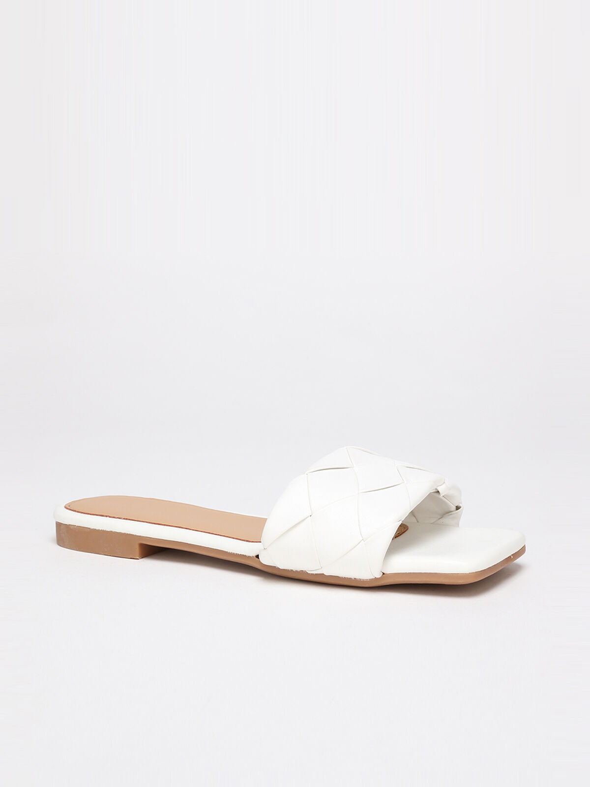 Mules à bout carré et bride tressée- Blanc
