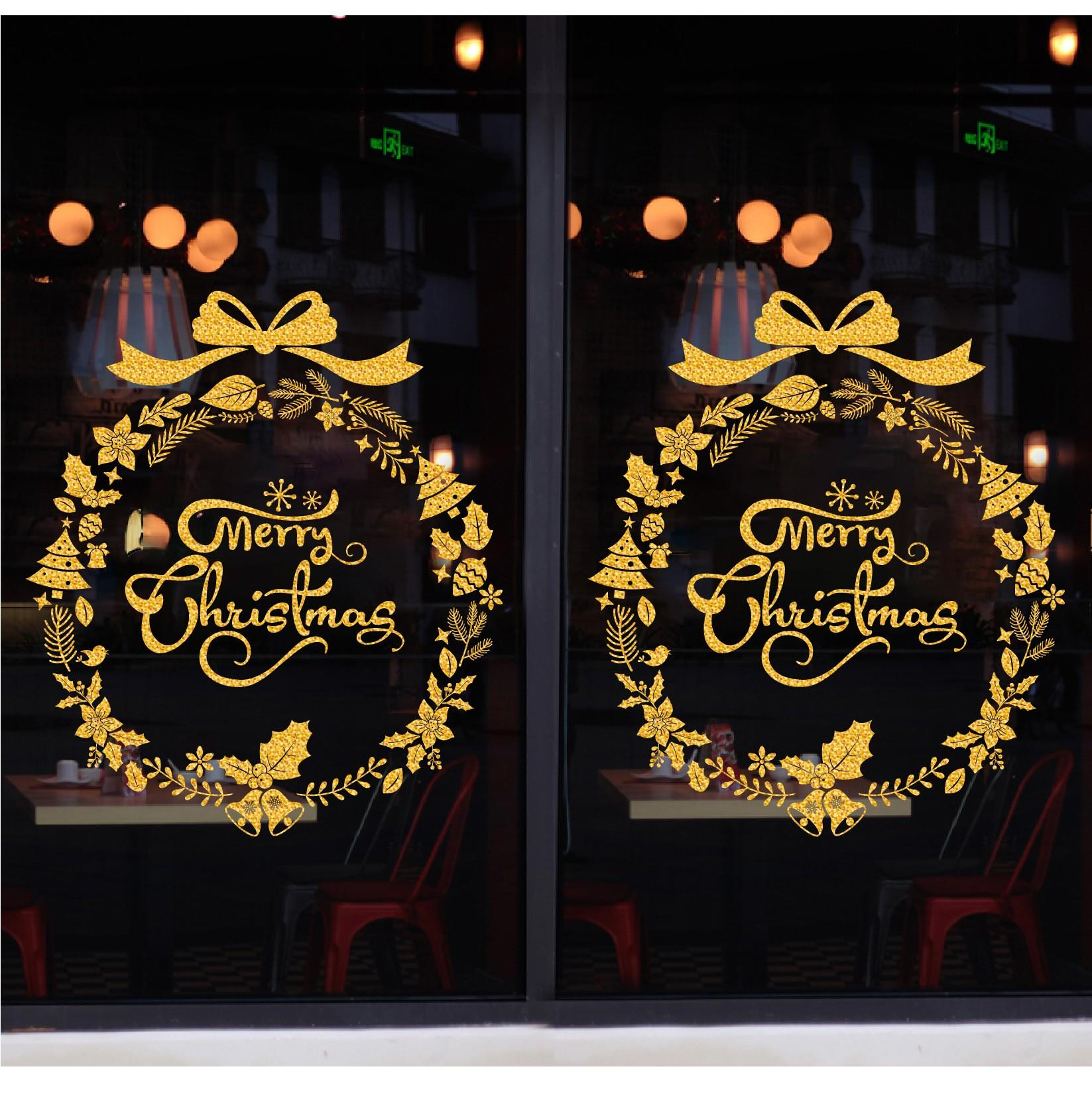 (2er Set) Weihnachtskranz Fenster Aufkleber Fenstersticker Folie Weihnachtsdekoration - Gold