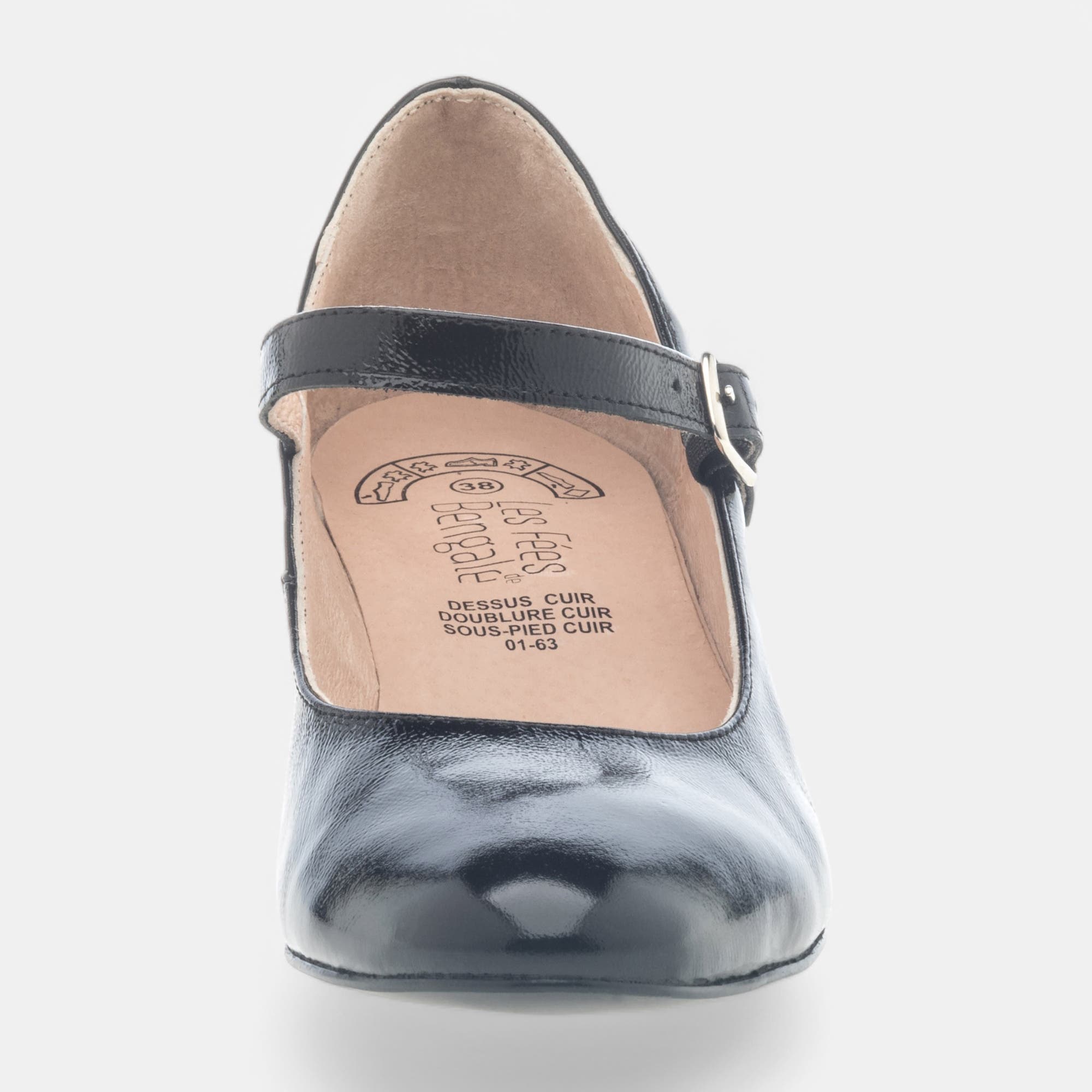 Babies à talon Femme en cuir noir vernis