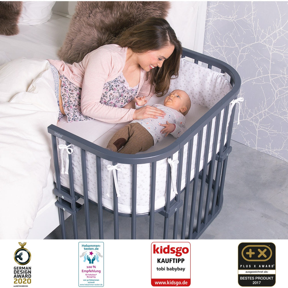 Køb babybay® Bedside Crib Grå Varnished Maxi Co-Sleeper Babyseng