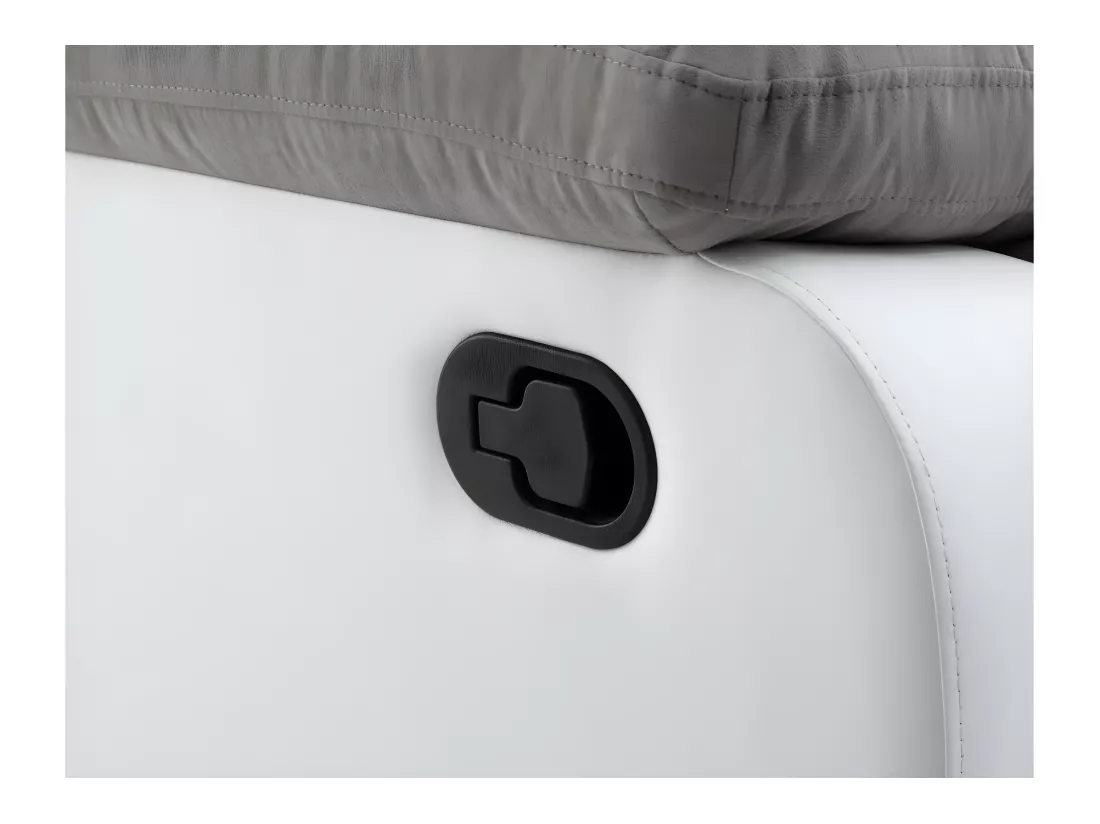 Canapé relax manuel 3 places avec 2 assises XXL Léo en microfibre et simili - Blanc/Gris - L193 x P93 x H96cm - Loungitude