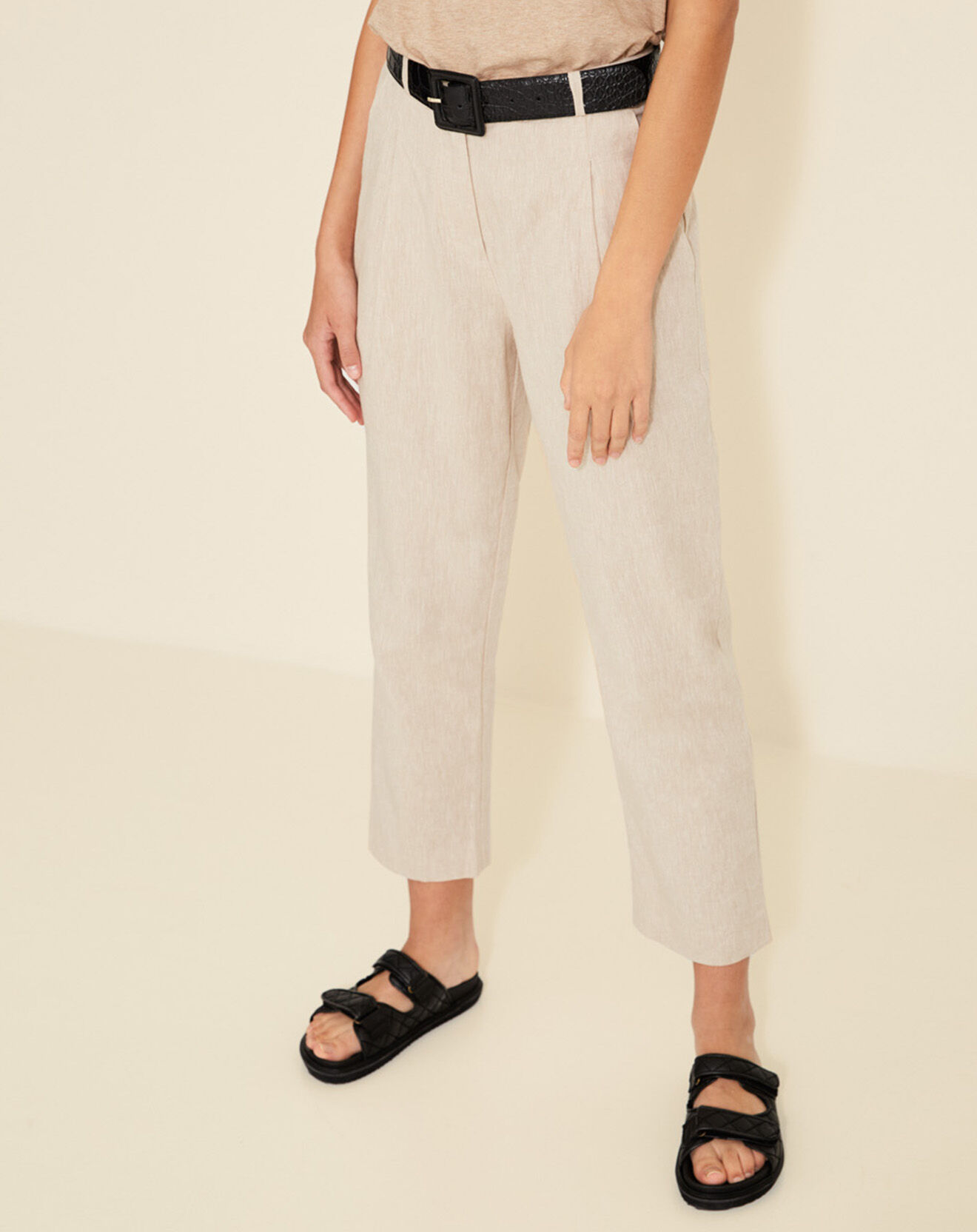 Yerse Pantalon en Lin mélangé Aurélie beige