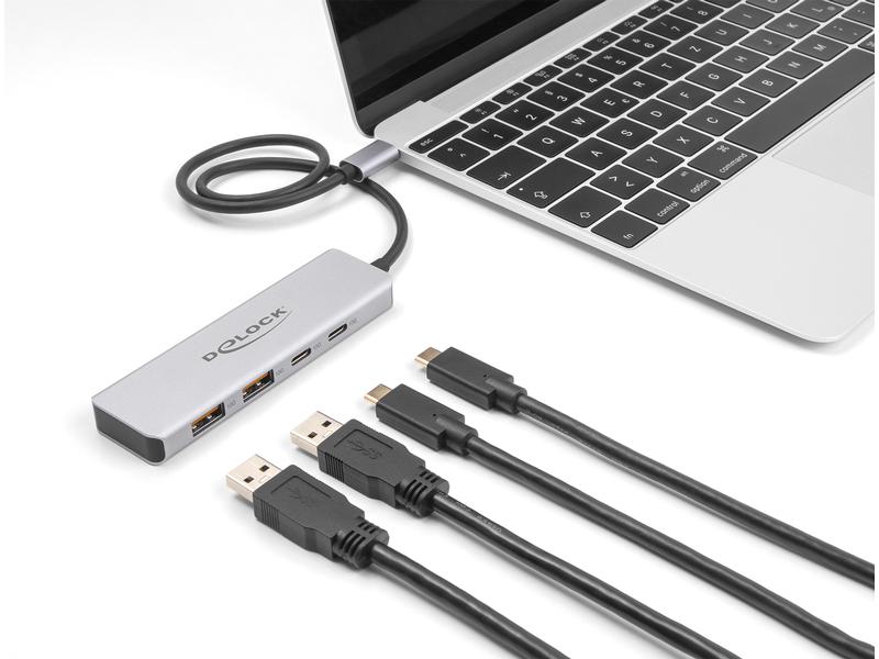 Delock USB-Hub 10 Gbps 2 x USB Typ-A und 2 x USB Type-C Delock USB 10 Gbps USB Type-C Hub mit 2 x USB Typ-A und 2 x USB Type-C mit 35 cm Anschlusskabel