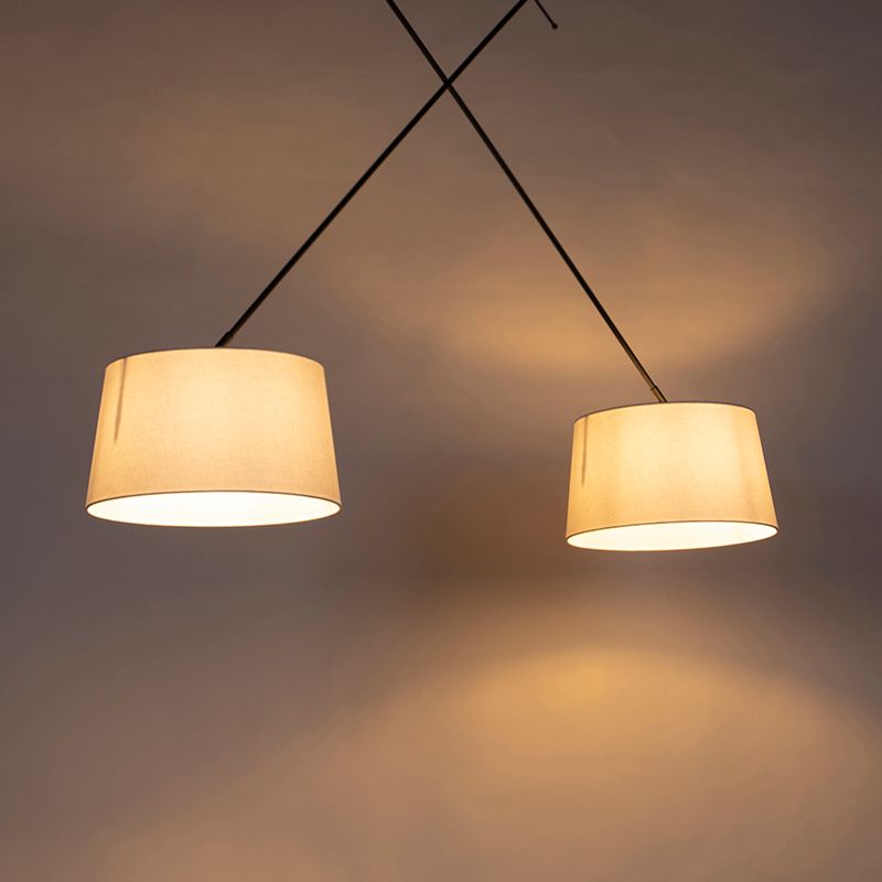 Hanglamp zwart met linnen kappen wit 35 cm 2-lichts - Blitz