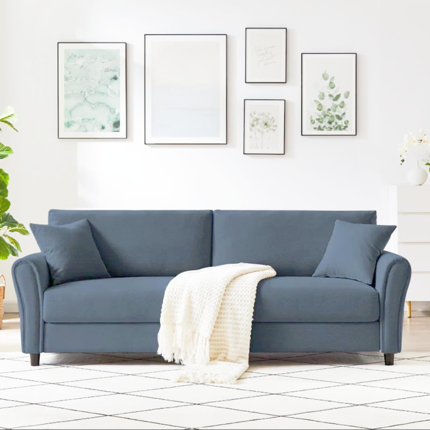 CONCEPT USINE | Canapé Droit en Tissu Effet Lin 4 Places | Lucerne Bleu Clair | Design Moderne et Elégant | Confort Luxueux | Coussins Assortis | Dimensions 212 x 78 x 87 cm PG3054544