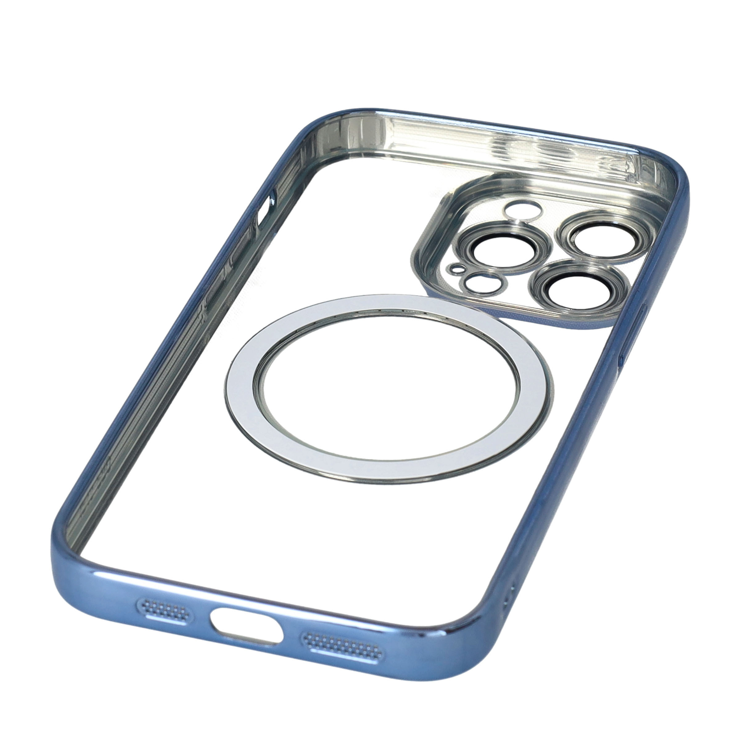 iPhone 13 Pro MagSafe Gummi Case Hülle mit Acryl Kameraglasschutz - Blau / Transparent