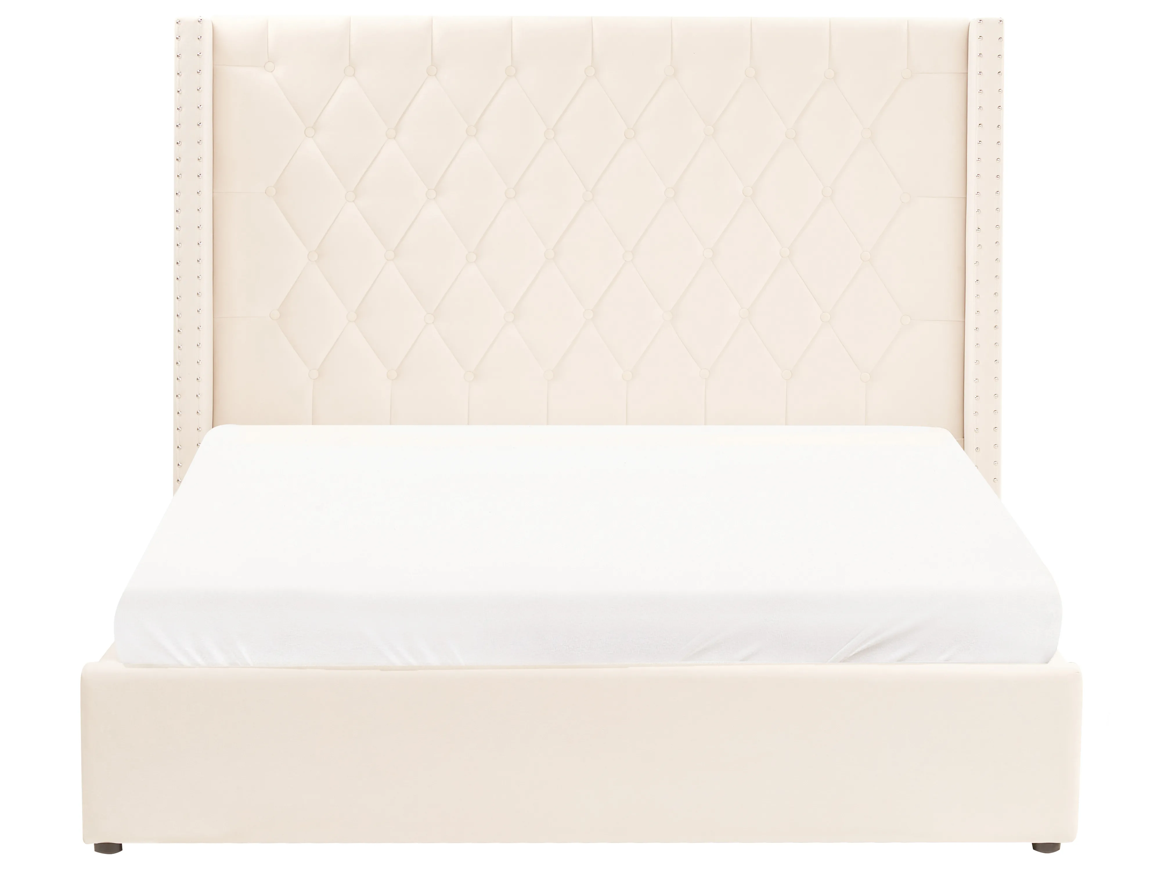 Bed met opbergruimte Fluweel LUBBON 160 x 200 cm Gebroken wit