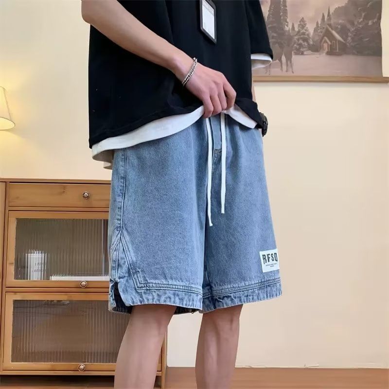 DuckleBeam - Denim shorts met trekkoord en letters