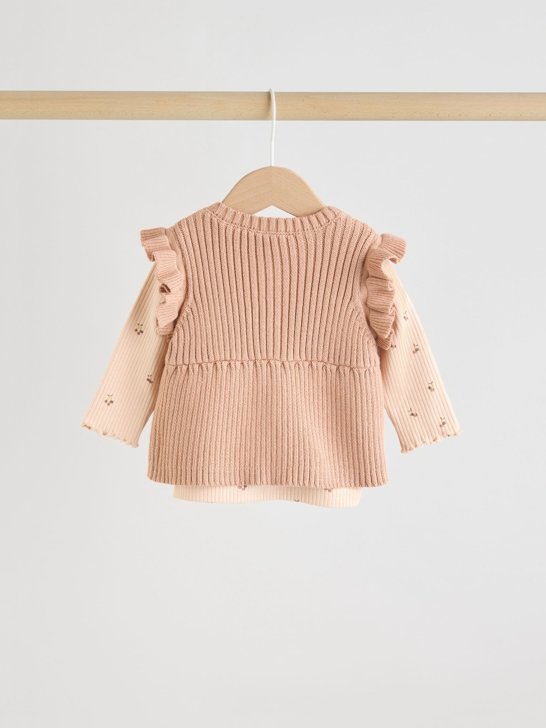 Naturel Kersenrood - Gebreide baby bodywarmer, top met lange mouwen en leggings 3 -delige set (0mnd-3jr)