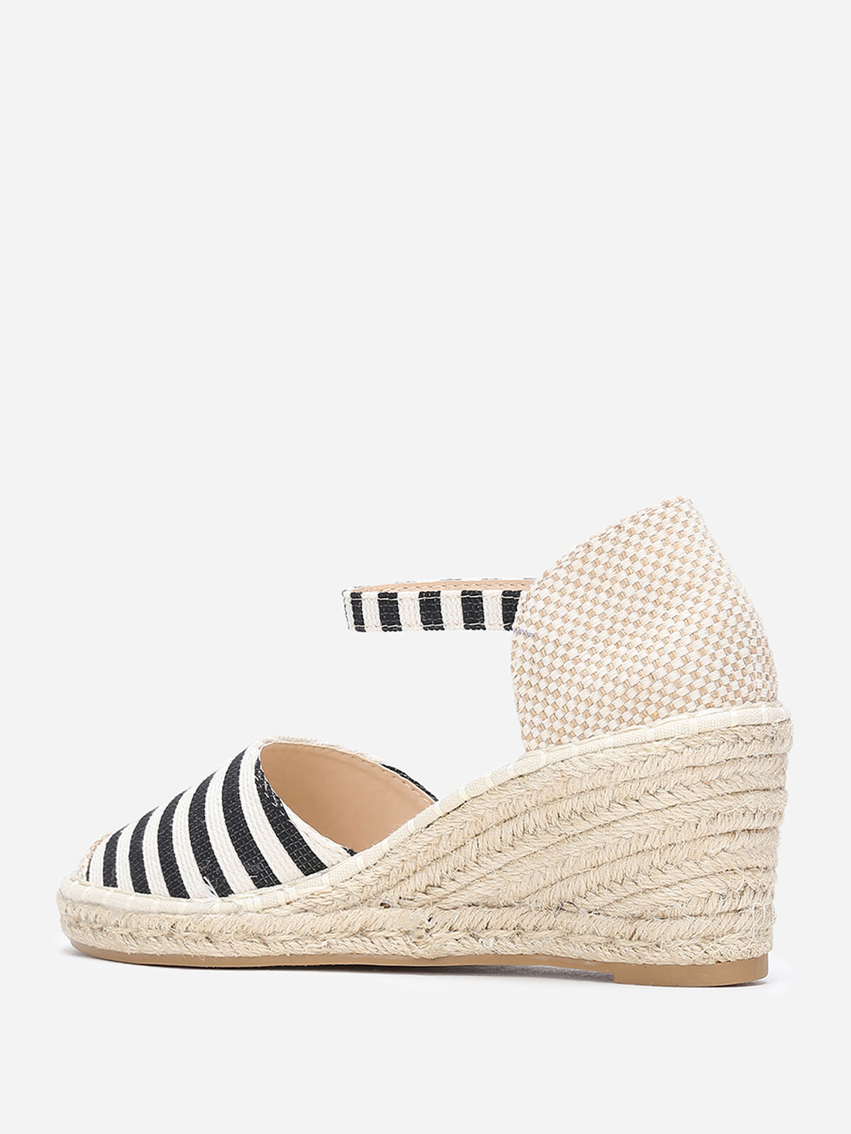 Espadrilles compensées à rayures- Noir et Blanc