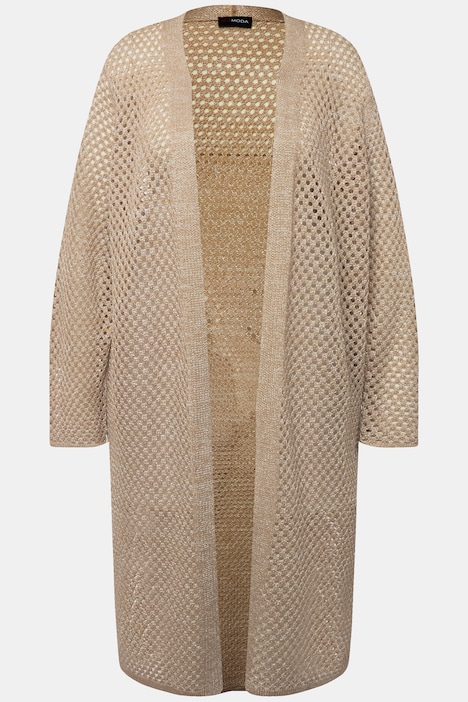 Long-Strickjacke, Ajourstrick, Metallic-Effekt, Langarm