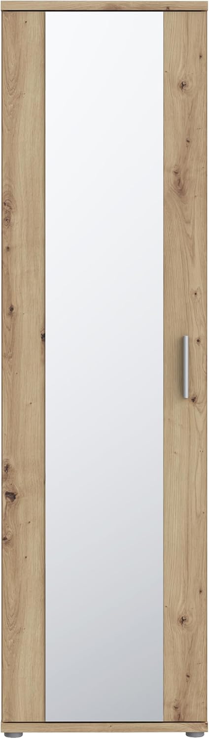 Forte NET106 Schuhschrank 50, schmaler Flurschrank mit 6 Einlegeböden und Spiegelfront, Flur, Diele, Holzwerkstoff, Artisan Eiche Holzdekor, 50,2 cm breit x 179,1 cm hoch x 34,8 cm tief