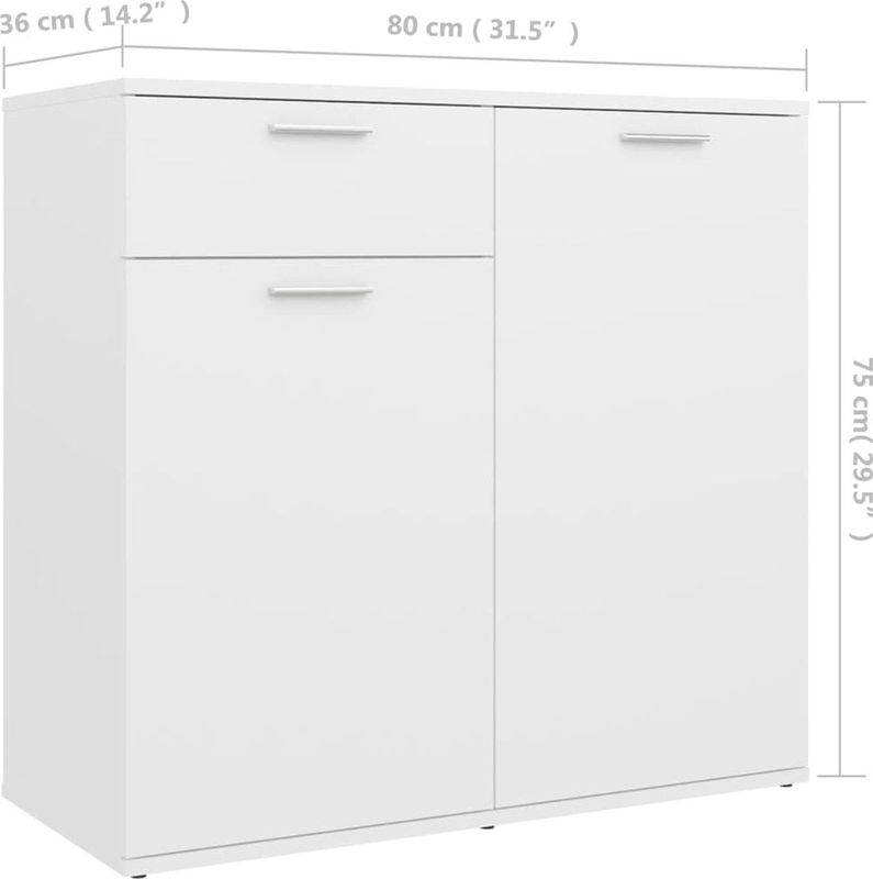 vidaXL - Dressoir - Wit - Bewerkt Hout - 2 Deuren 1 Lade