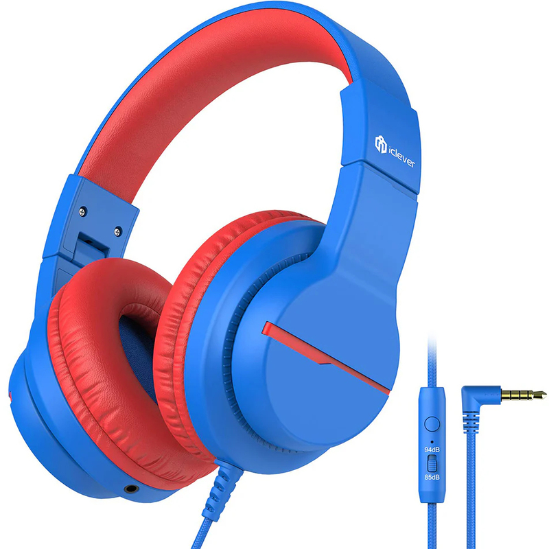 iClever On-Ear Kinderkopfhörer, mit Kabel, blau/rot